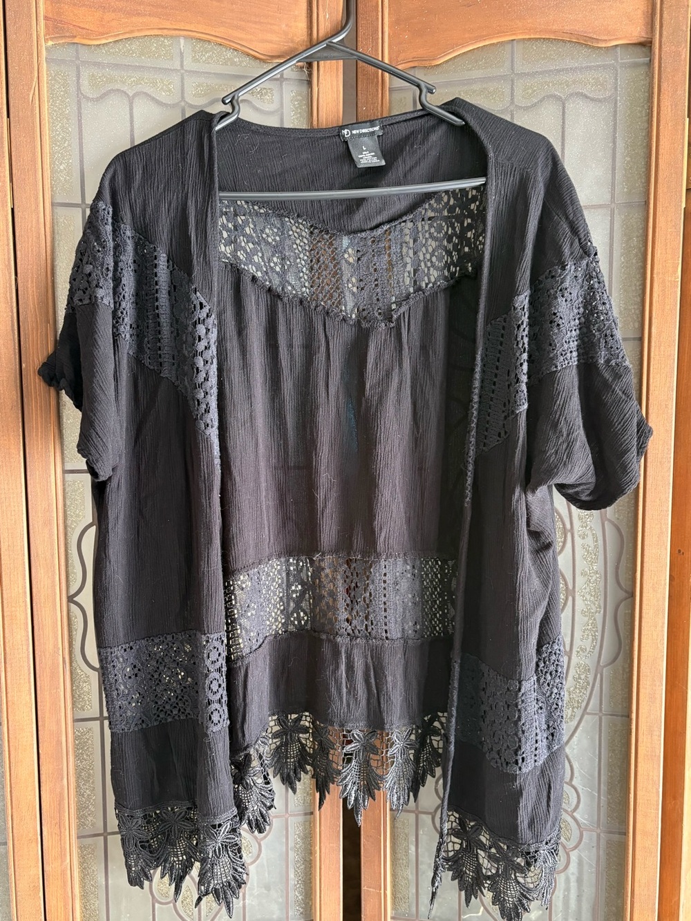 new directions Black Crochet-Trim Open Front Tunic